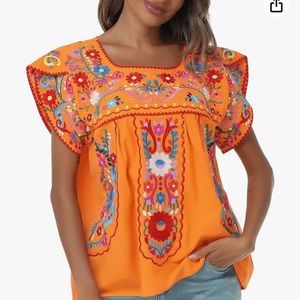 Fiesta Season is here! Women’s XXl embroidered floral top Orange